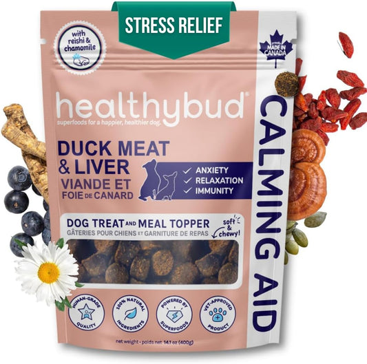 healthybud Calming Aid, Natural Duck Dog Treats & Toppers for Stress Relief - Dog Separation Anxiety, Stress Reduction, Aggression Relief - Support Calm, Immunity Health (4.6 Ounces)