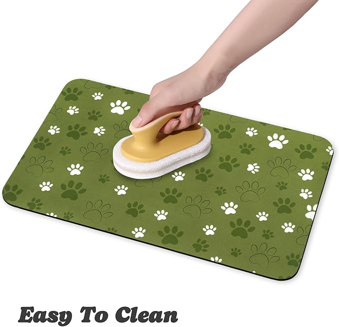 Dog Food Mat, Absorbent Water Bowl Mats Cat Pet Feeding Placemats Dark Green 17 * 30 inch