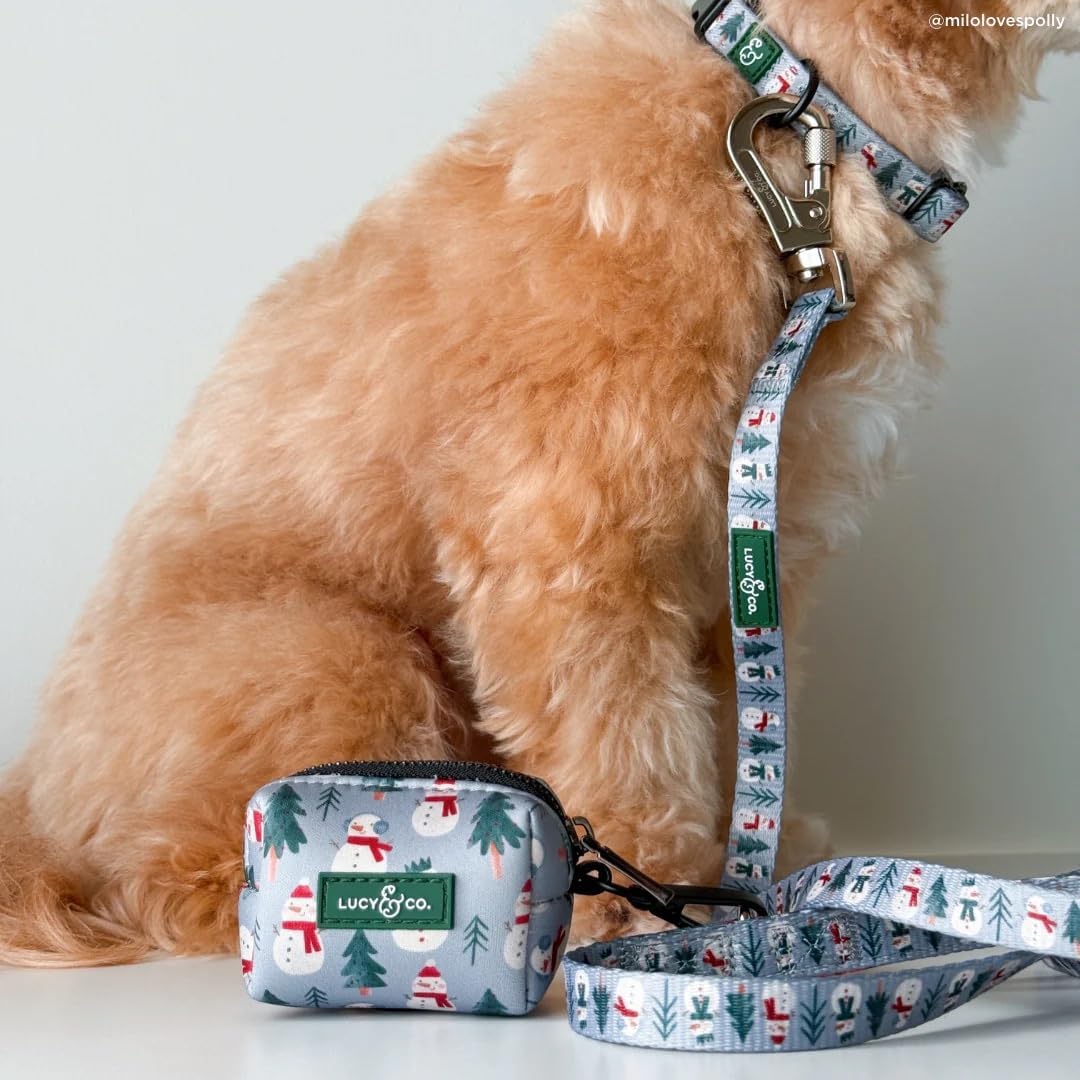 Lucy & Co. Dog Poop Bag Holder - Leak Proof Dispenser with Leash Attachment - Easy Refills - Hygienic Pet Poop Pickup- Gray & White Snowman