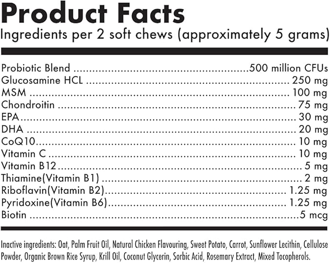 Dog Vitamins - 30 Multivitamins Chews w/Glucosamine Chondroitin, Probiotics Digestive Enzymes and Omegas - Supplement for Overall Health - Joint Support, Immune Health, Skin and Heart Health
