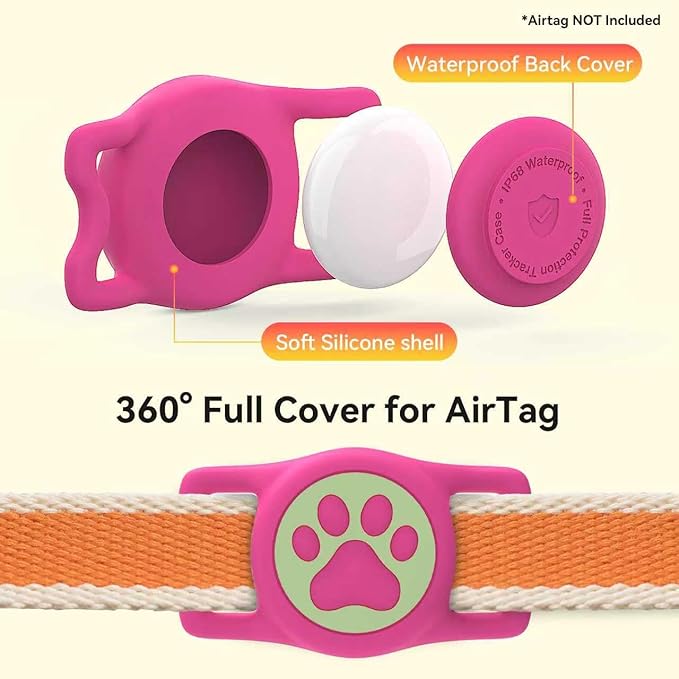 Dog Airtag Holder,[2-Pack] IP68 Waterproof AirTag Holder for Dog & Cat Collars,Silicone Air Tags Case for Pet Collars (Luminous Rose+Luminous Bule)