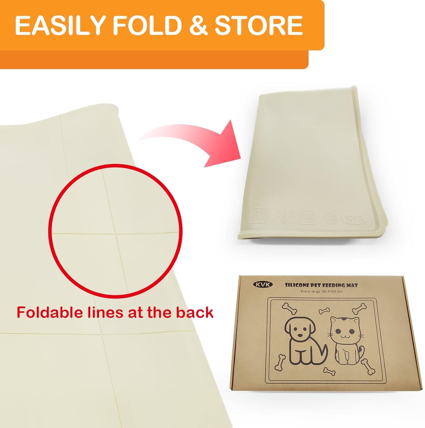 Dog Water Mat 39.4 by 29.5in Extra Large - Silicone Mat for Dog Bowls Waterproof Non Slip - XL Pet Mat for Food and Water Protect Floors - Beige