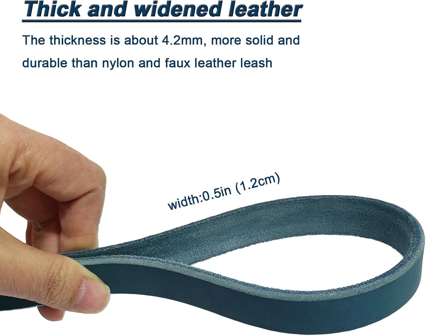 LWBMG Leather Dog Leash 6ft x 1/2 inch Heavy Duty Dog Leash, Strong Sturdy Genuine Leather Braided Dog Leash, Soft and Comfortable Leather Leash for Large, Medium and Small Dogs Training Blue