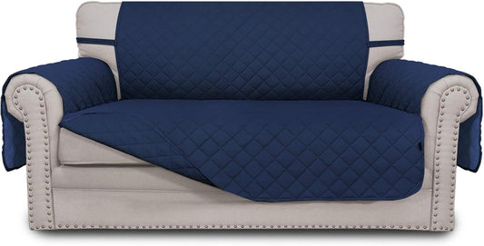 Easy-Going Reversible Loveseat Couch Cover for 2 Cushion Couch Sofa Cover for Dogs Water Resistant Furniture Protector with Foam Sticks Elastic Straps for Pet (Loveseat, Navy/Navy)