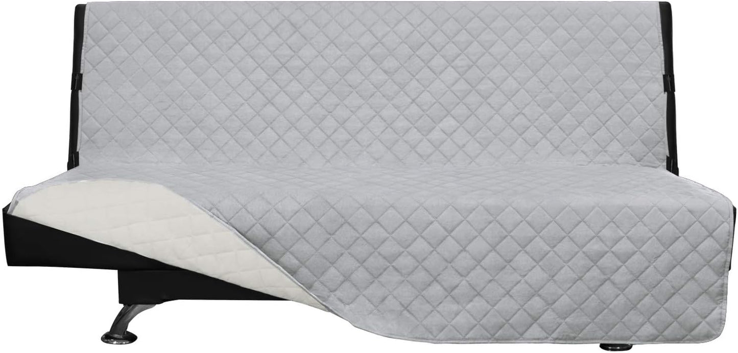 Easy-Going Futon Sofa Slipcover Reversible Sofa Cover Armless Futon Cover Furniture Protector Couch Cover Water Resistant Pets, Kids, Children, Dog, Cat (Futon, Light Gray/Ivory)