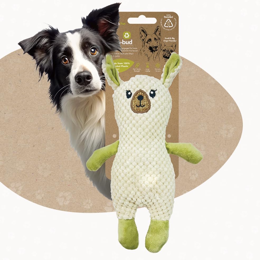 Eco-Bud Happy Pet Toy for Dogs, Densely Woven Squeaky Dog Toys with Built in Squeak, Long-Lasting and Durable Dog Toys, Recycled Plush Dog Squeaky Toys