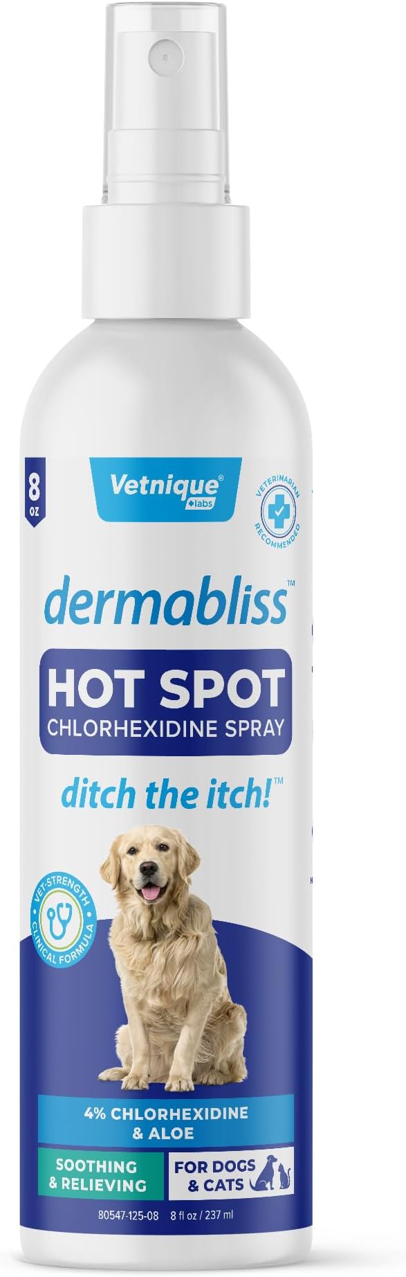 Vetnique Dermabliss Hot Spot Treatment for Dogs - Antiseptic Medicated Chlorhexidine Spray - Vet Recommended for Skin Infections, Hot Spots & Irritation (Hot Spot Spray, 8oz)