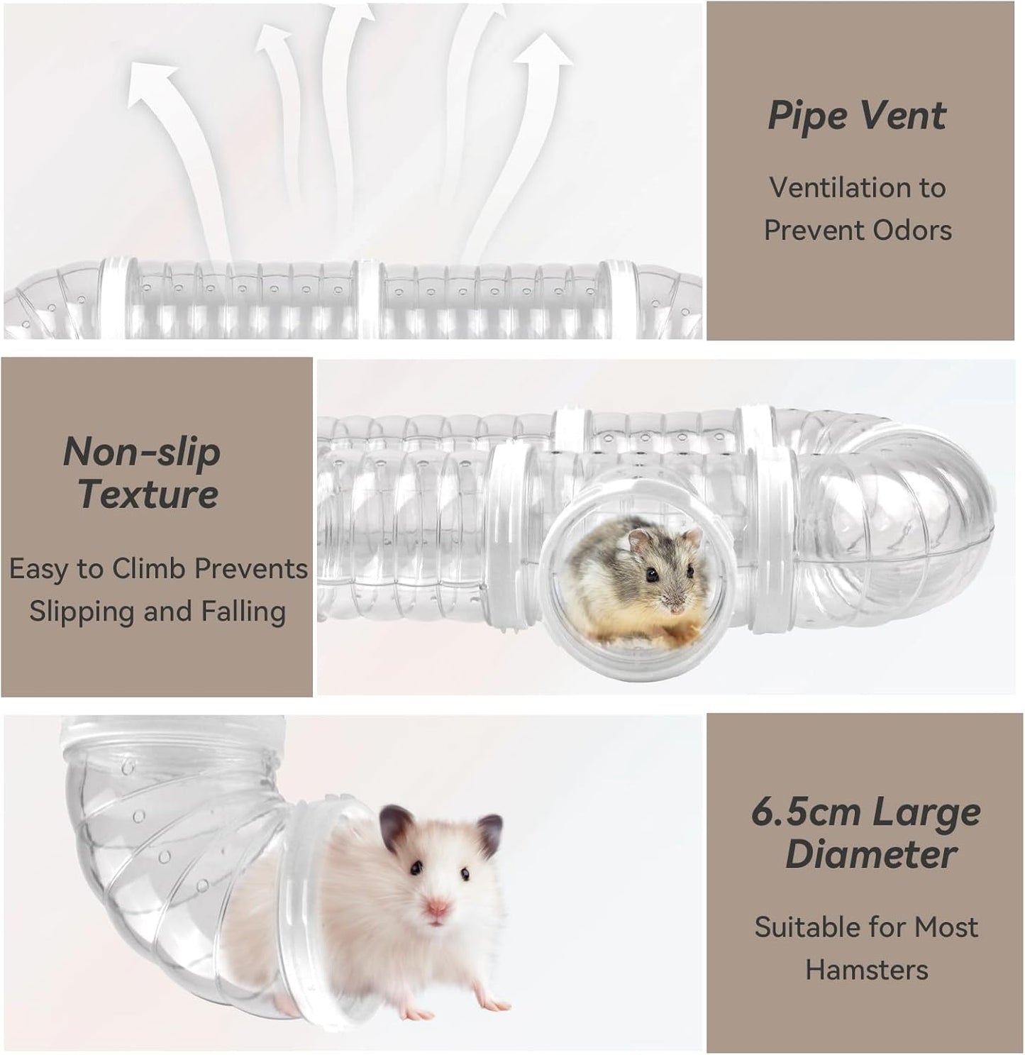 8 PCS Hamster Tunnel Kit,Transparent Curved Pet Cage Tube Set Dwarf Hamster Accessories DIY Toy Connection External Pipe for Mice Rat(White)