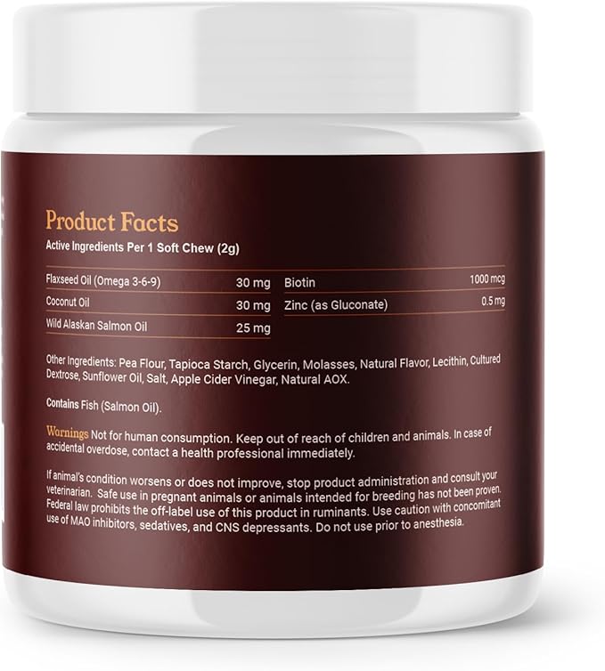 Skin & Coat Chews for Dogs with Flaxseed Oil, Wild Alaskan Salmon Oil, Biotin, and Zinc – Supports Healthy Skin and Shiny Fur – 90 Soft Chews