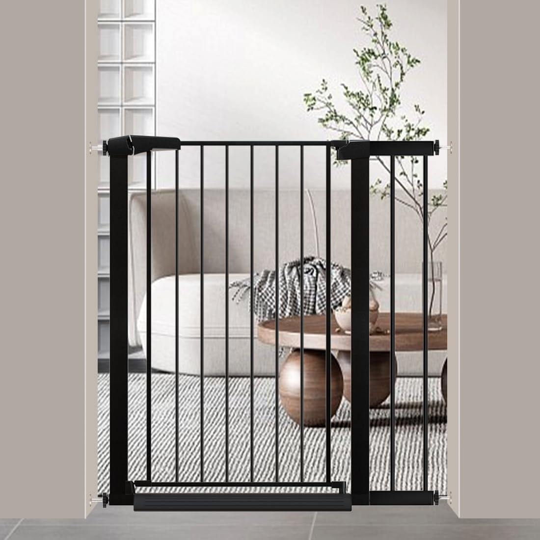 Fairy Baby 38" Extra Tall Pet Gate for Stairs, Fits Openings of 35.04" to 37.80" Wide, Extra Wide Baby Gate Indoor, Pressure Mounted Walk Thru Swing Auto Close Metal Puppy Barrier for Doorway, Black