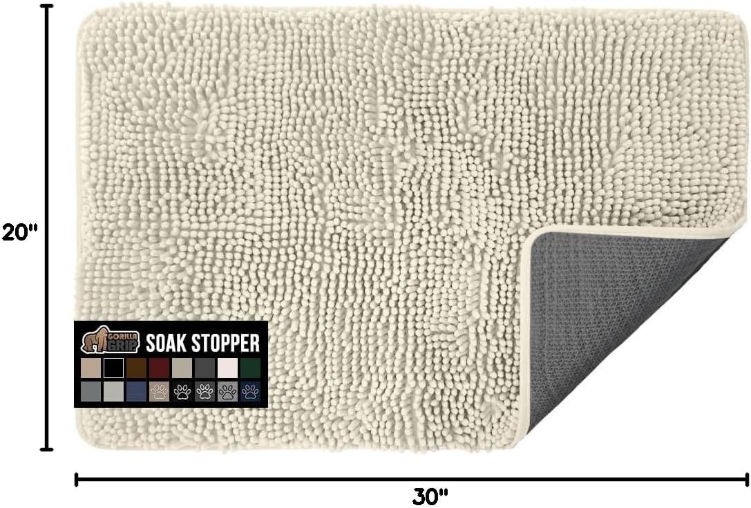 GORILLA GRIP Dog Doormat, Absorbent Doormats for Muddy Dogs Paws, 30x20 Machine Washable Soakstopper Rugs, Cleaner Floors, US Designed Pet Bed Door Mat, Indoor Entrance Pets Rug, Cream