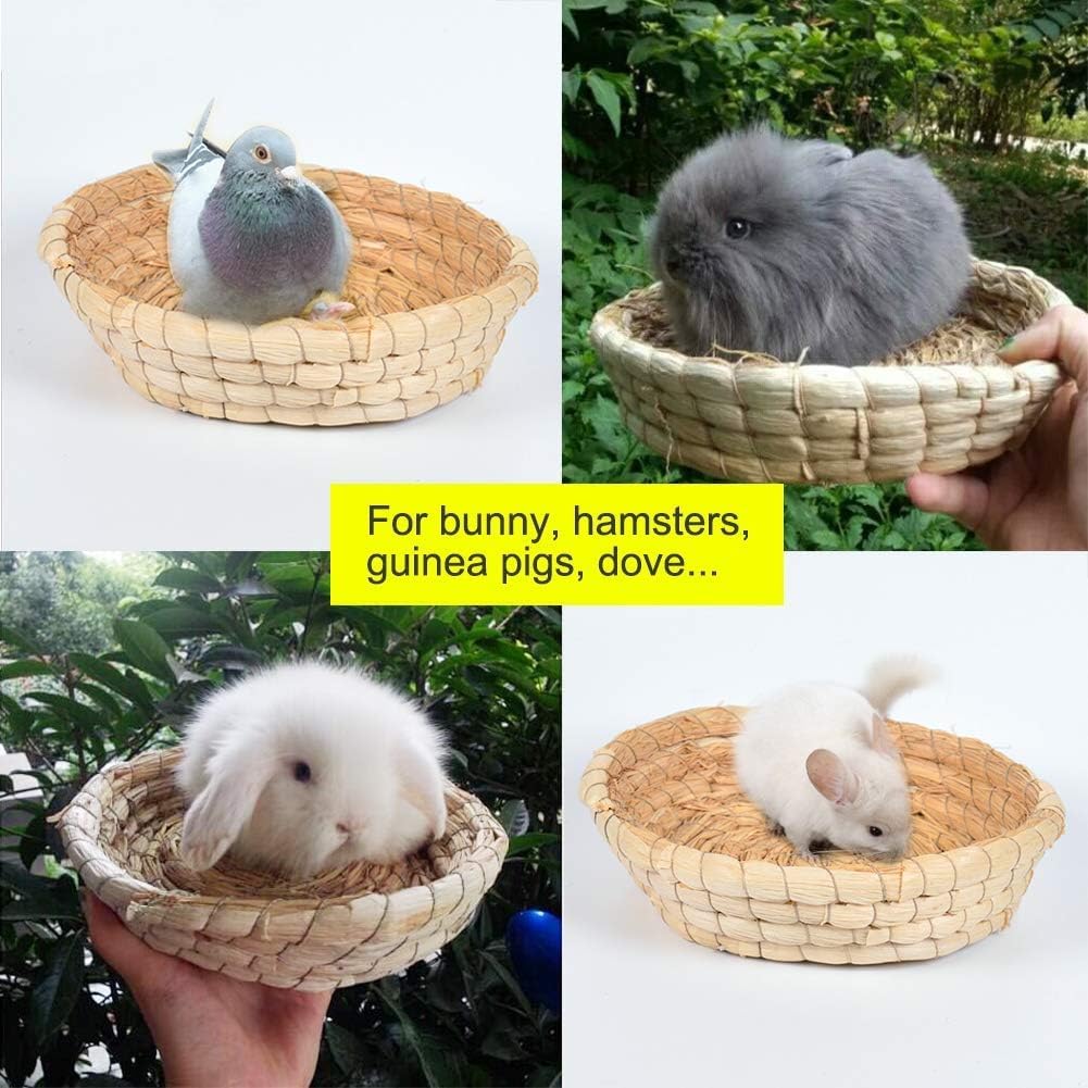 Bunny Grass Bed Guinea Pig Straw House Nest Hay Mats Grass Basket Hatch Chew Toy for Dwarf Rabbit Chinchillas Hamster Fancy Rat Pigeon Parrot 3 Pcs