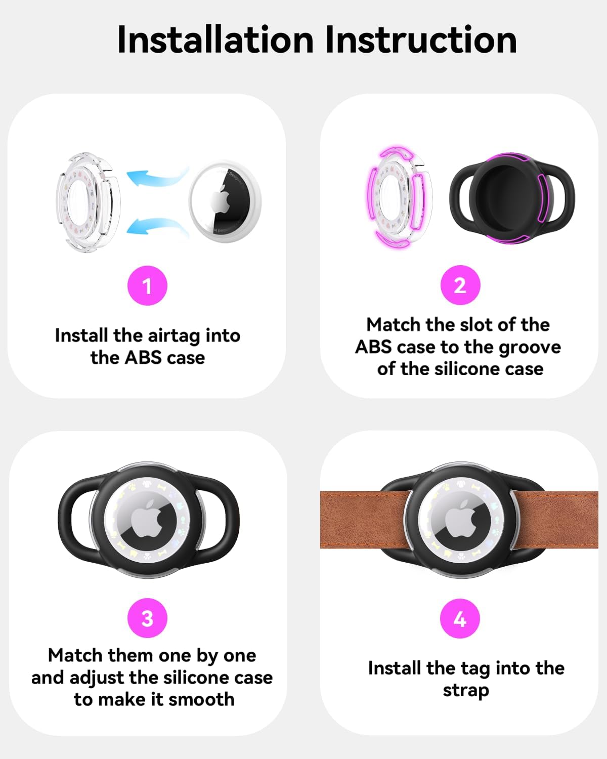 Airtag Dog Collar, Waterproof Airtag Holder for Dog Collar & Cat Collar Slicone Full Body Covered Pet Air Tag Holder (Black, Small)