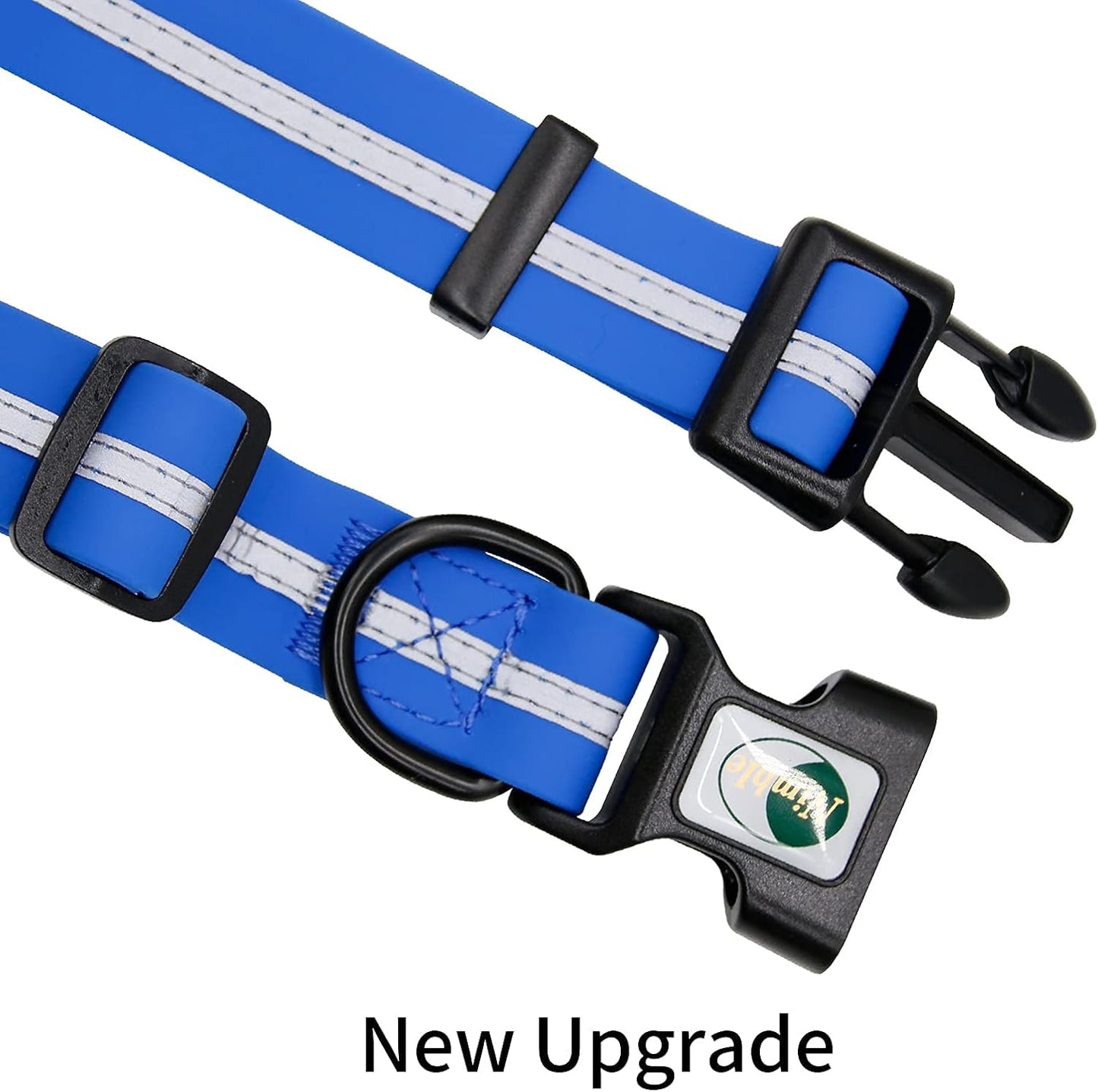 NIMBLE Dog Collar Waterproof Pet Collars Anti-Odor Durable Adjustable PVC & Polyester Soft with Reflective Cloth Stripe Basic Dog Collars S/M/L Sizes (Large (15.35”-24.8”inches), Blue)