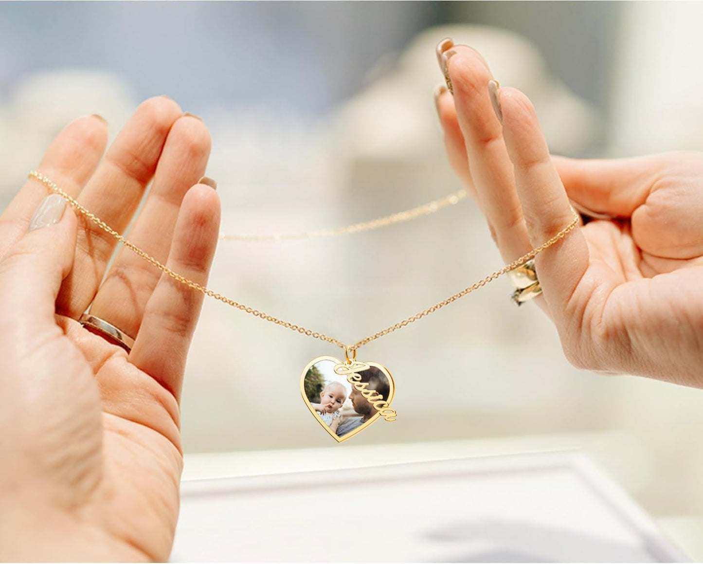 CharmSStory Personalized Photo Necklaces Custom Engraved Name Necklace Memory Keepsake Picture Necklace Pendant Customized Gifts for Women Men