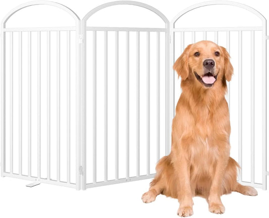 3 Panles Full Matel Freestanding Dog Gates with Door, 72"Extra Wide 36"Tall Free Standing Dog Pet Gate for Indoor & Outdoor. Foldable Pet Fences for Doorways, House, Stairs, Porch, Deck, Yard