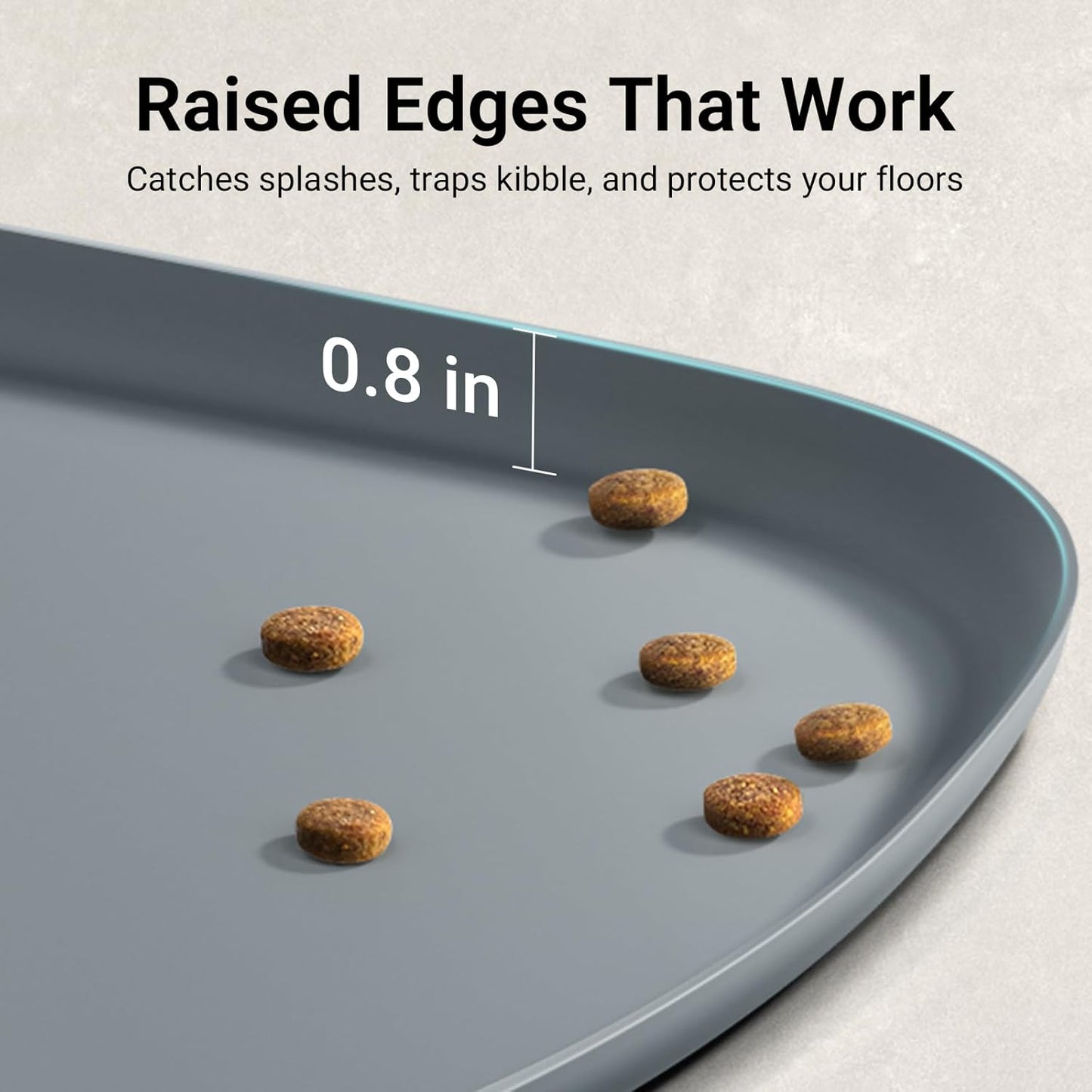 DownyPaws Dog Food Mats for Floors Waterproof, BPA Free Silicone Dog Bowl Mat, Non-Slip Pet Feeding Mat with High Raised Edge, Cat Placemat for Messy Drinkers, 24"×17", Gray