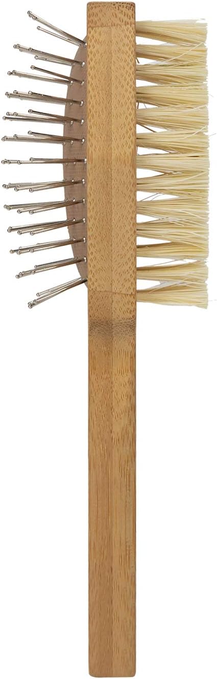 Burt's Bees for Pets Double Sided Pin & Hemp Bristle Dog Brush | Best All-Purpose Dog Brush to Reduce Shedding | for Long & Short Haired Large Dogs, Bamboo (Pack of 1)