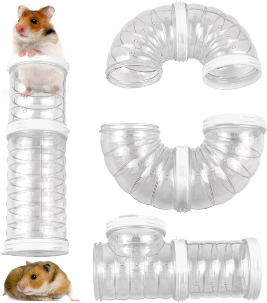 8 PCS Hamster Tunnel Kit,Transparent Curved Pet Cage Tube Set Dwarf Hamster Accessories DIY Toy Connection External Pipe for Mice Rat(White)