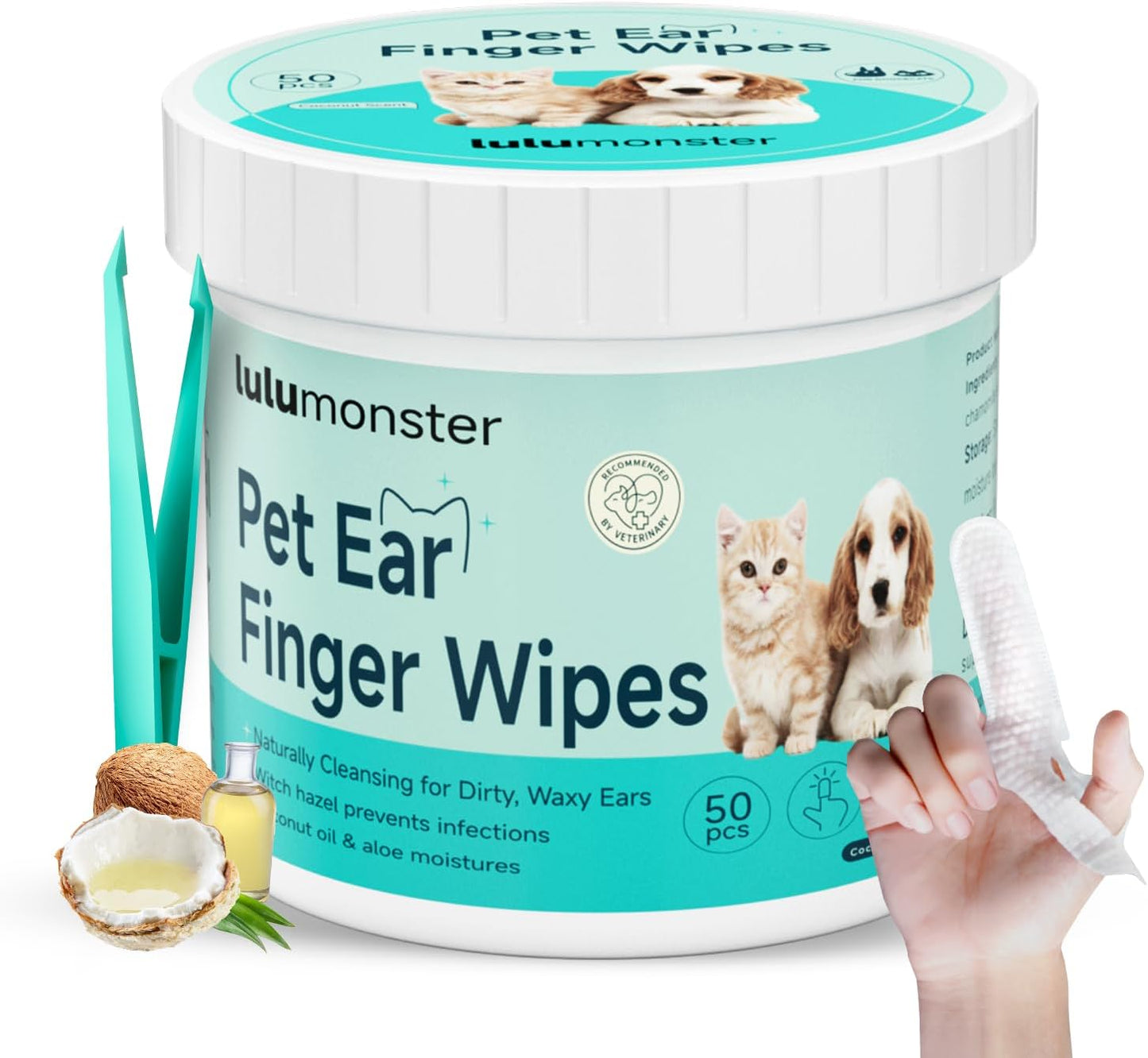 Ear Cleaner Finger Wipes for Dog & Cat [Finger Casing Design][Pet Ear Wipes with Tweezers] for Controlling Ear Infections and Ear Odor Reduce ear wax buildup Natural Ingredients Dog Ear Wipes