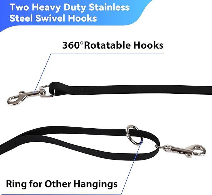 Waterproof Long Leash for Dogs Training 16FT/30FT/50FT, Long Dog Leash Heavy Duty Lead for Large Medium Small Dogs Outside Walking, Playing, Camping, or Yard(Black 15FT)