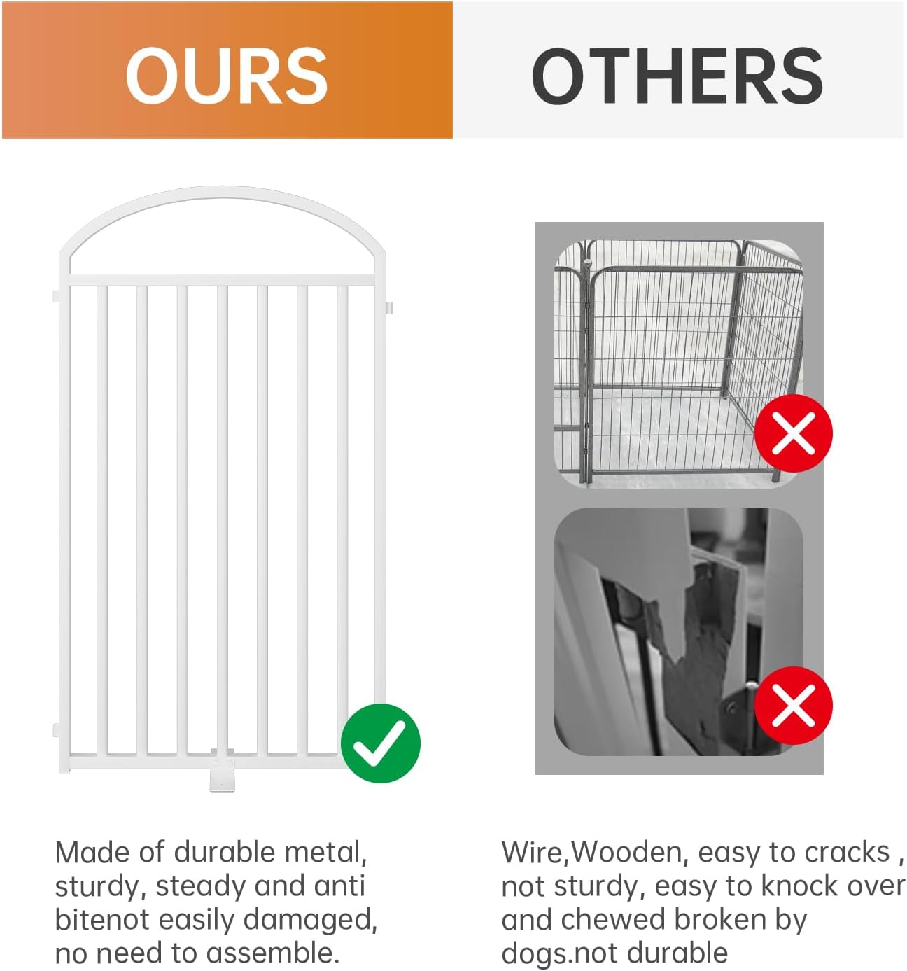 3 Panles Full Matel Freestanding Dog Gates with Door, 72"Extra Wide 36"Tall Free Standing Dog Pet Gate for Indoor & Outdoor. Foldable Pet Fences for Doorways, House, Stairs, Porch, Deck, Yard