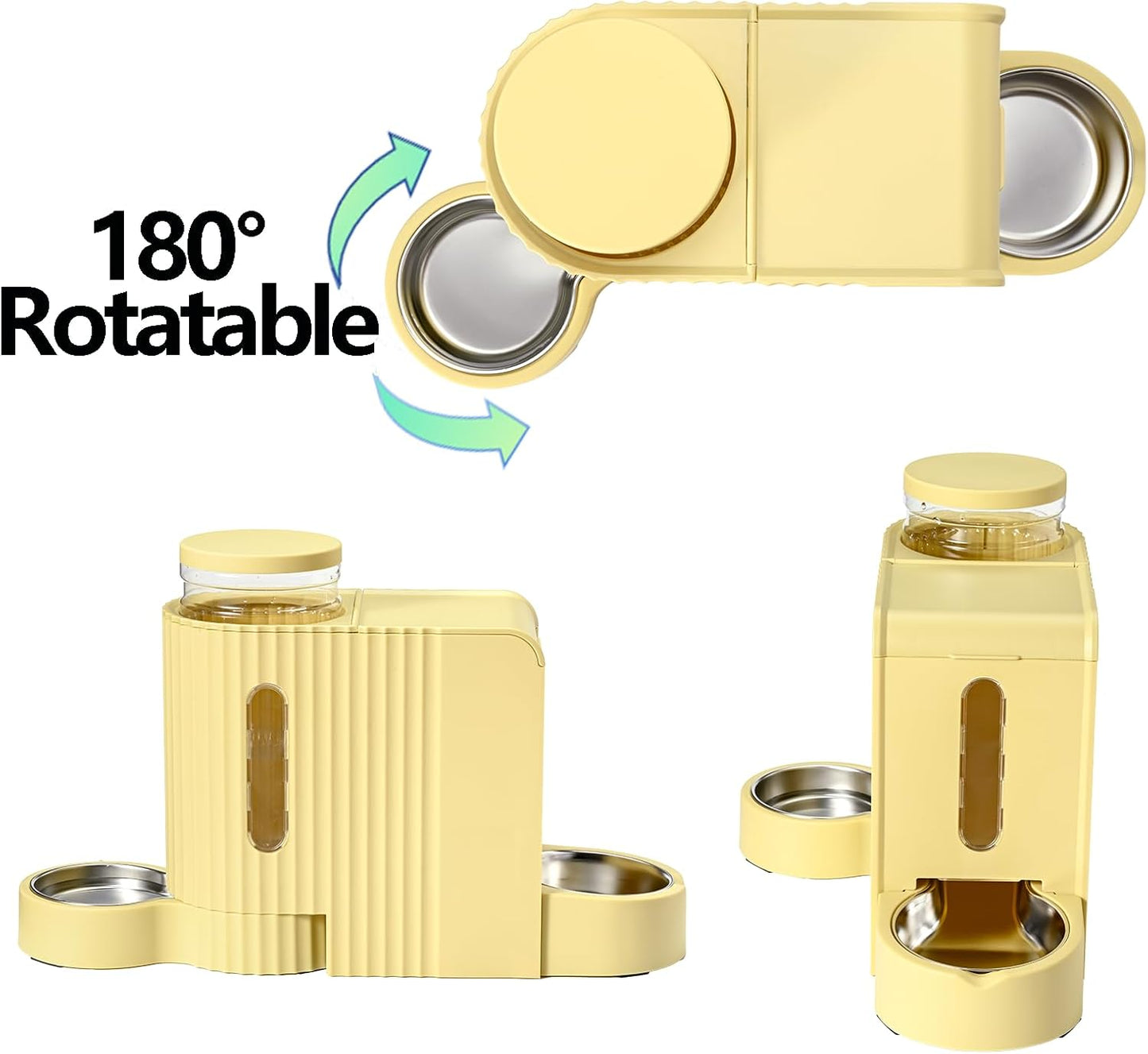 Automatic Cat Food Feeder and Water Dispenser,2 in 1 Gravity Cat Feeder and Water Dispenser with Stainless Steel Bowl,2 Pack Large Capacity Self Feeding for Small Medium Pets Puppy Kitten