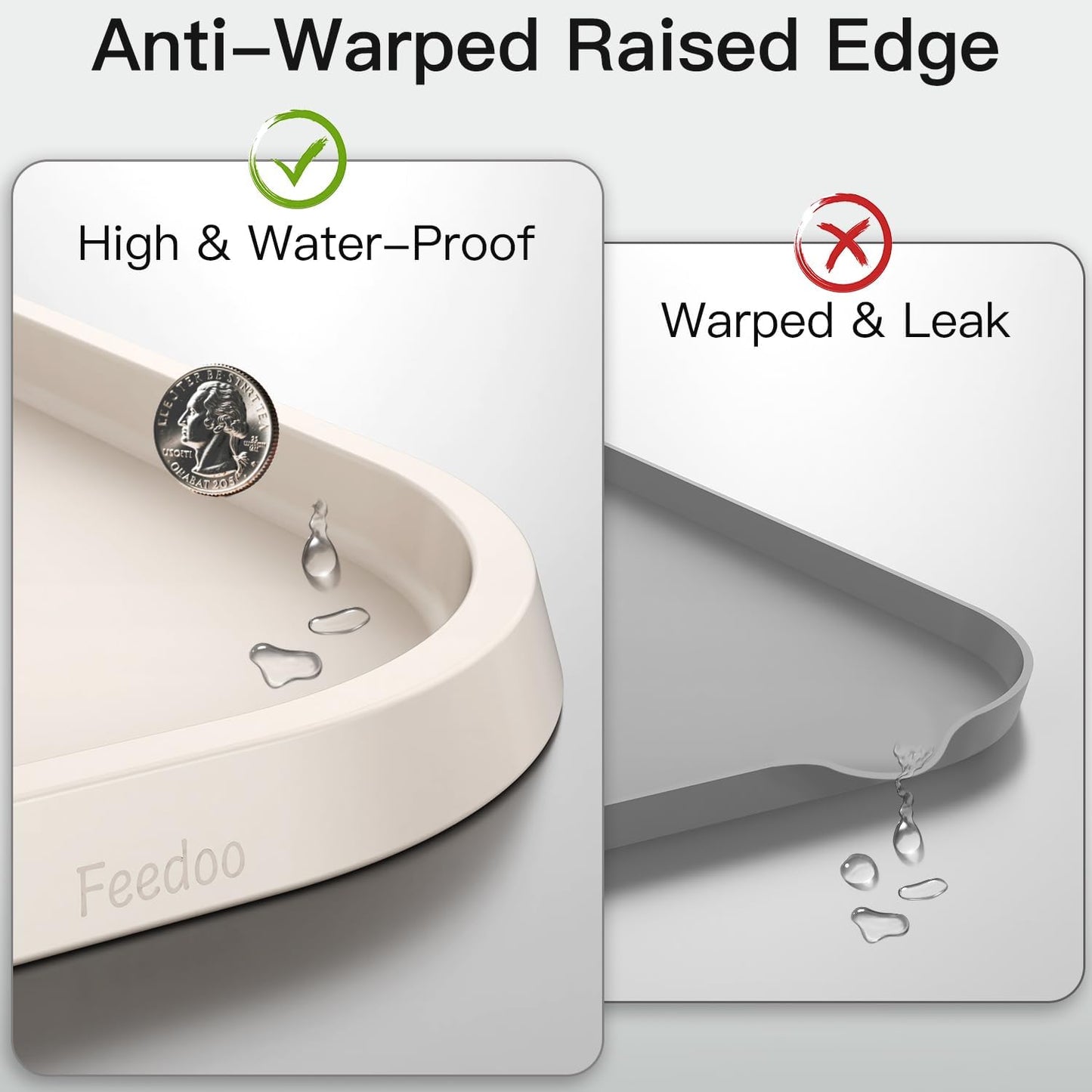 Pet Feeding Mat [Warped Resistant Raised Edge], Water-Proof Silicone Placement for Food Water Bowls, Anti-Slip Base Protect Floor, BPA-Free&Dishwasher-Safe [23.5x13.5inch Large, White Sand]