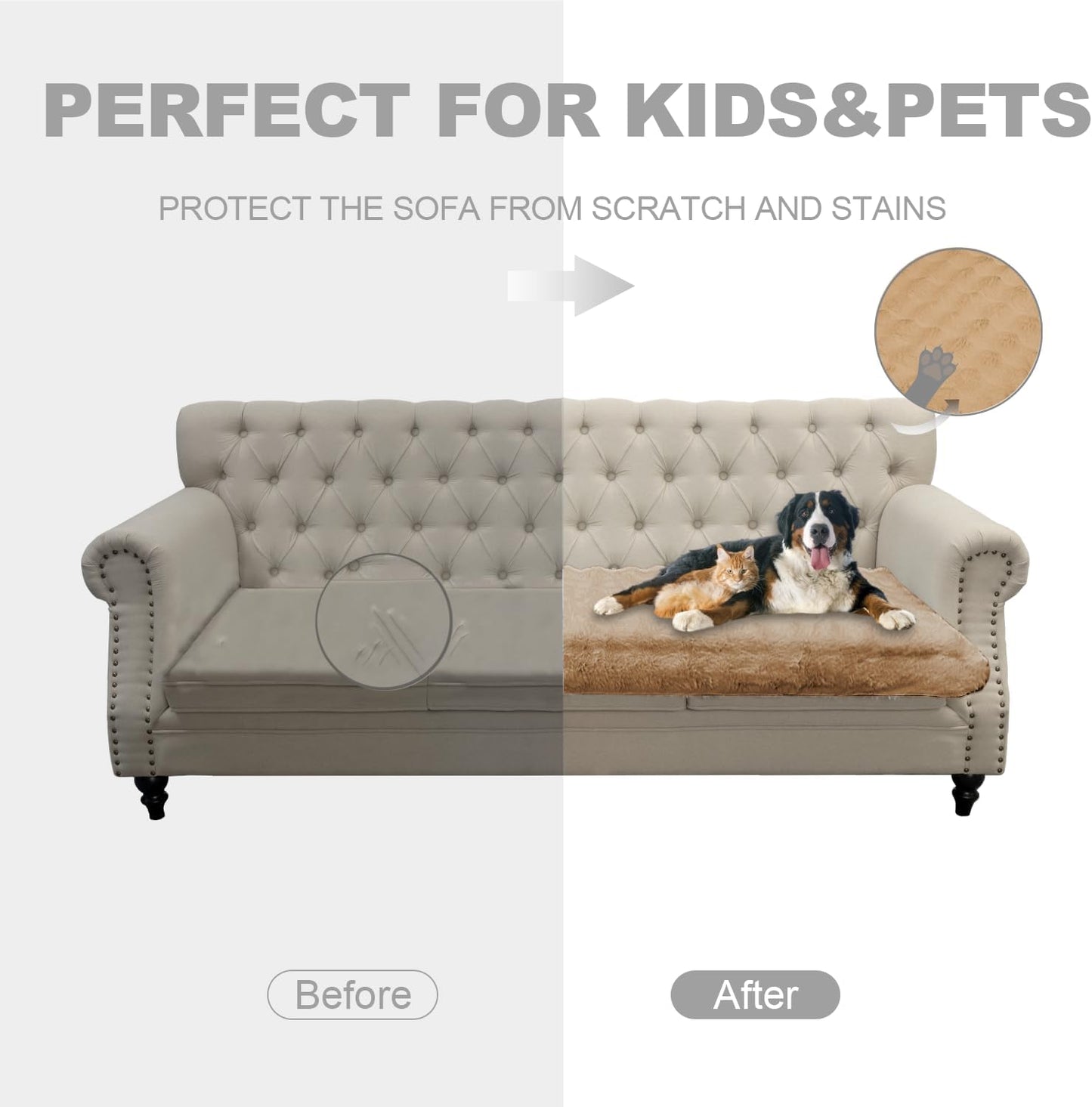 Dogs/Cats Bed Mats, Dog Pad Washable Removable Couch Cover with Anti-Slip Back, Plush Long Fur Mat, Perfect for Small, Medium and Large Dogs.(Light Brown-Bubble, 52"x82")