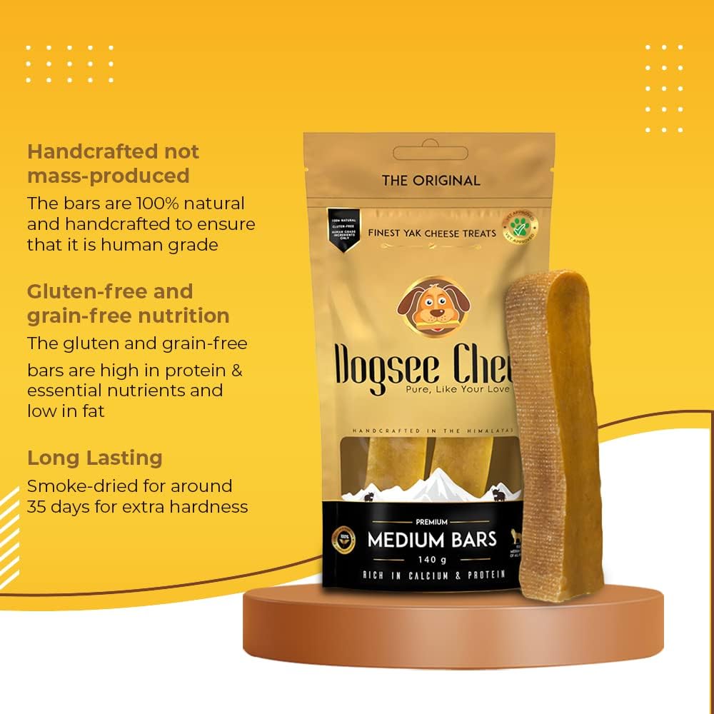 Dogsee Original Himalayan Yak Chews for Dogs (Medium - 2 Bars) | 100% Natural | Dog Treats Healthy | No Grain, No Gluten | for Teeth Cleaning