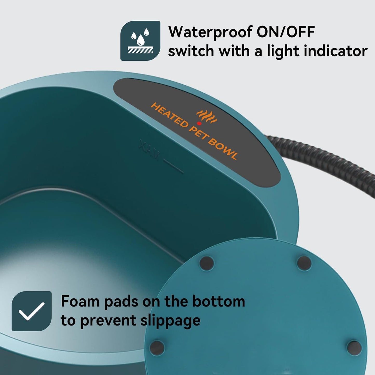 Namsan Heated Water Bowl for Cats Outdoor, 2.2L, Heated Pet Bowls for Chickens Rabbits Farm Animals, Heating Dog Bowl Ice Free in Winter, Thermal-Bowls Warm Water Bird Bath Dish, Green