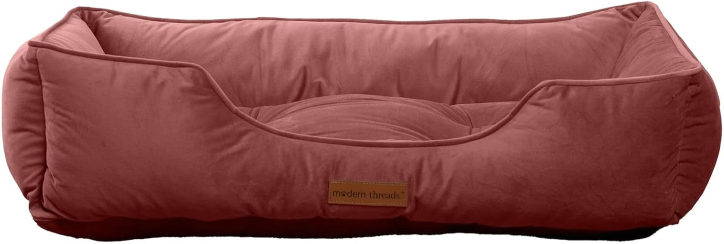 Modern Threads Luxury Dog Bed - Comfortable Tufted Velvet Cushion for Small to Large Dogs - Machine Washable - Durable & Cute Sleep Space for Pets - Pamper Your Pet with Cozy Beds - Rosewood