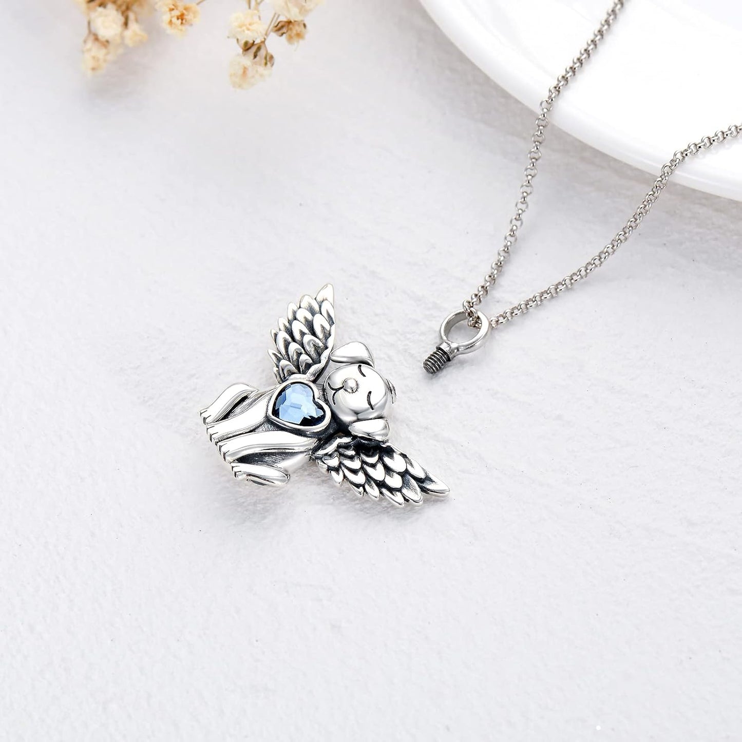 AOBOCO 925 Sterling Silver Dog/Cat Urn Necklace for Ashes Pet Cremation Keepsake Necklace Memorial Jewelry Gift for Women
