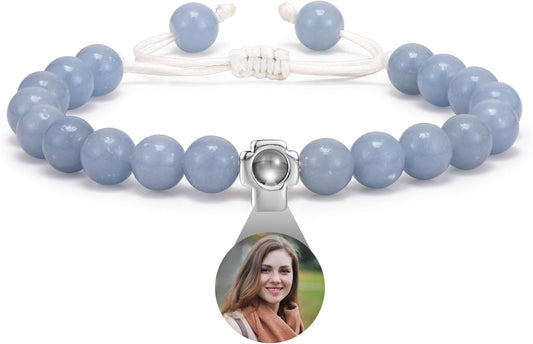 EMIRISTIC Custom Photo Bracelet - Personalized Picture Natural Stone Cuban Chain Bracelet - Any Special Day Gifts