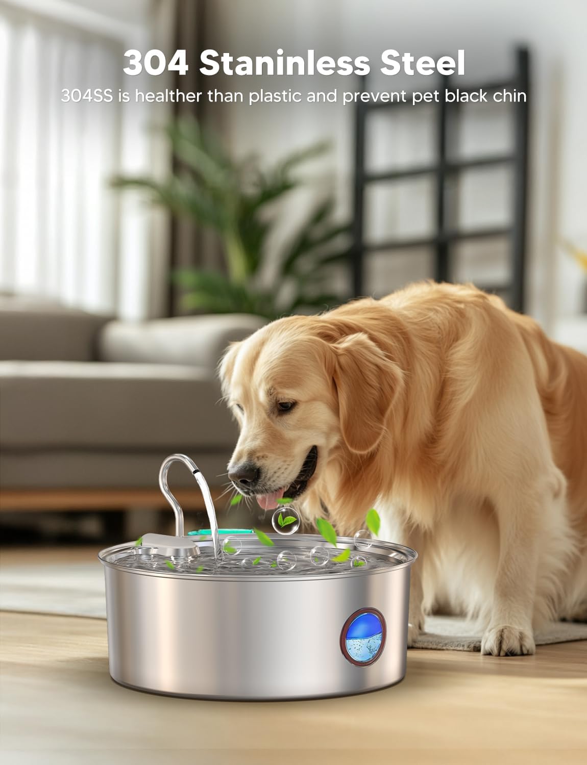Dog Water Fountain for Large Dogs- 8L/270oz Stainless Steel Dog Fountain Dispenser Automatic Pet Water Bowl with Ultra-Quiet Pump/Quadruple Filtration for Large Pups Cats & Multi-Pet