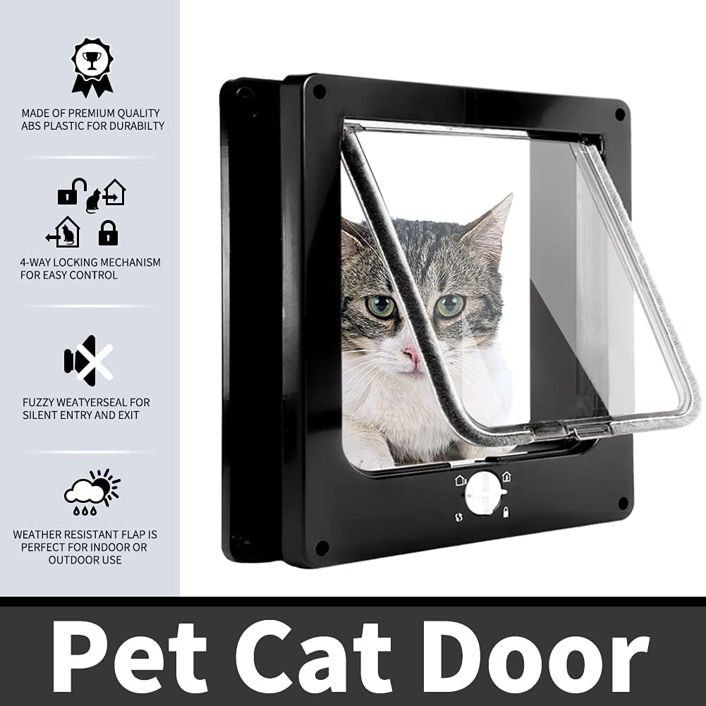 Cat Doors(Outer Size 11.6" x 10"), 4-Way Locking Cat Door for Interior Exterior Doors, Weatherproof pet Door with Magnet for Cat or Dog < 23.6 inches in Girth(Black XL)