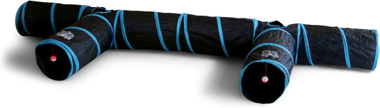 Feline Ruff Premium 3 Way Cat Tunnel. Extra Large 12 Inch Diameter and Extra Long. A Big Collapsible Play Toy. Wide Pet Tunnel Tube for Other Pets Too! (3 Way Two Pack + Teaser Wand!)