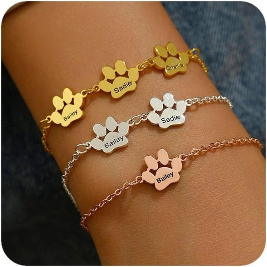Personalized Pet Name Bracelet Dog/Cat Paw Bracelet Animal Friendly Jewelry Custom Pet Lover Gift Photo Projection Bracelet for Women Mom