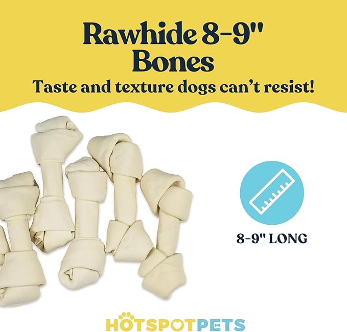 hotspot pets 5 Pack - 8-9 Inch Large Rawhide Dog Chew Bones - Made from Grass Fed Brazilian - Great for Dental & Oral Care for Aggressive Chewers Large Dogs (5 Pack)
