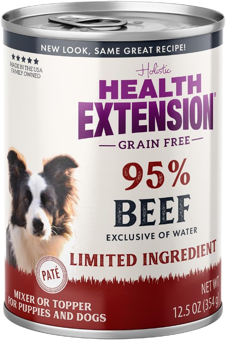Health Extension Beef Entrée Wet Dog Food Grain-Free, 12.5 oz – Protein-Rich Recipe, Hydration Support, Ideal for Sensitive Stomachs (Case of 12 Cans)