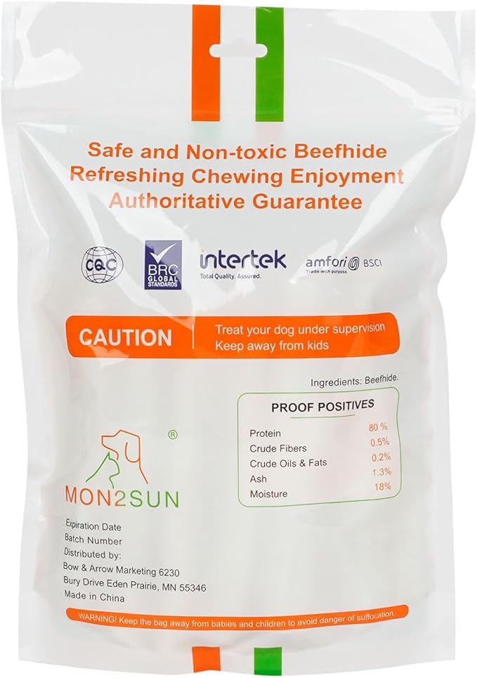 MON2SUN Dog Rawhide Rolls Twist Sticks 6.5 Inch Natural Flavor Rawhide Chews 18 Count for Puppy and Small Dogs