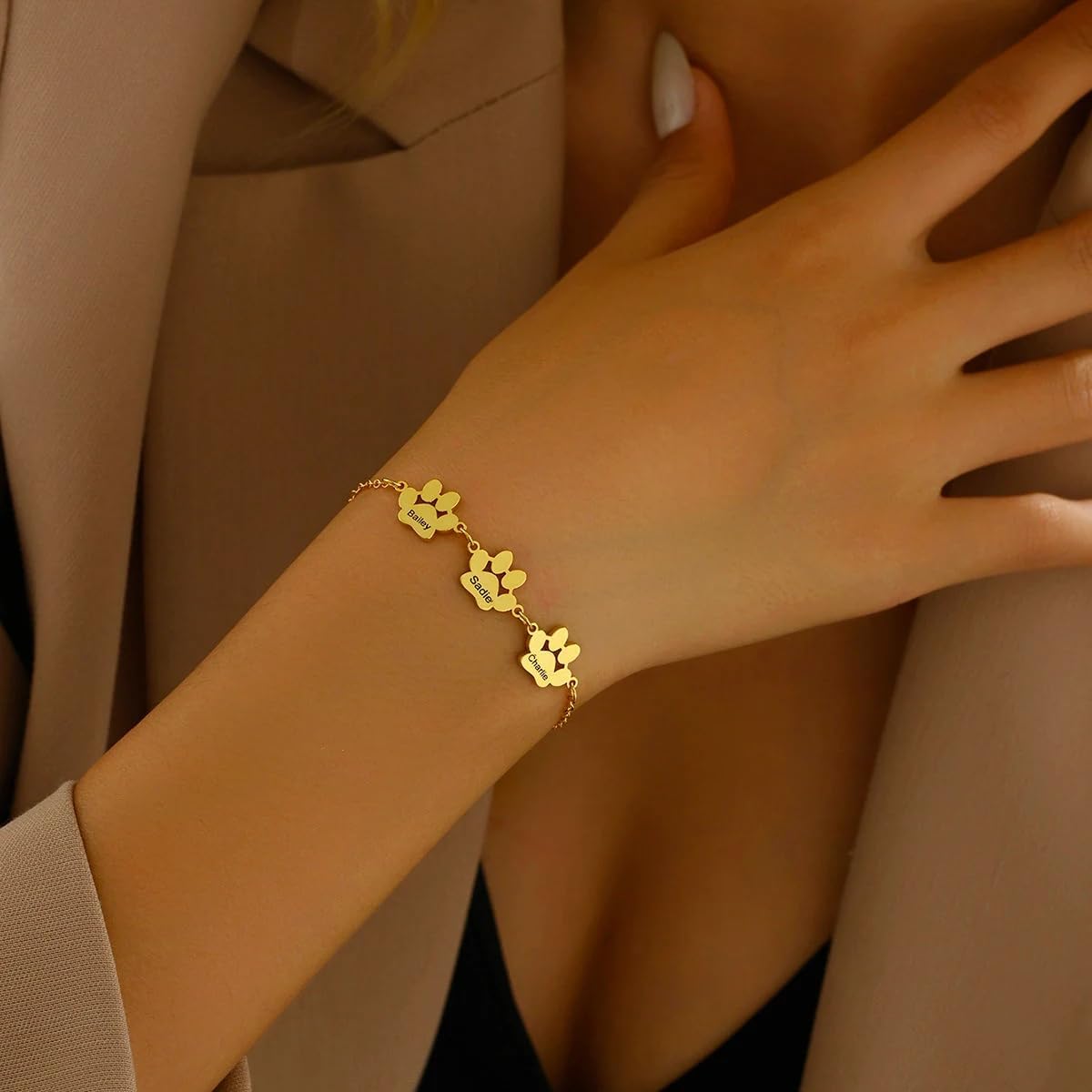 Personalized Pet Name Bracelet Dog/Cat Paw Bracelet Animal Friendly Jewelry Custom Pet Lover Gift Photo Projection Bracelet for Women Mom