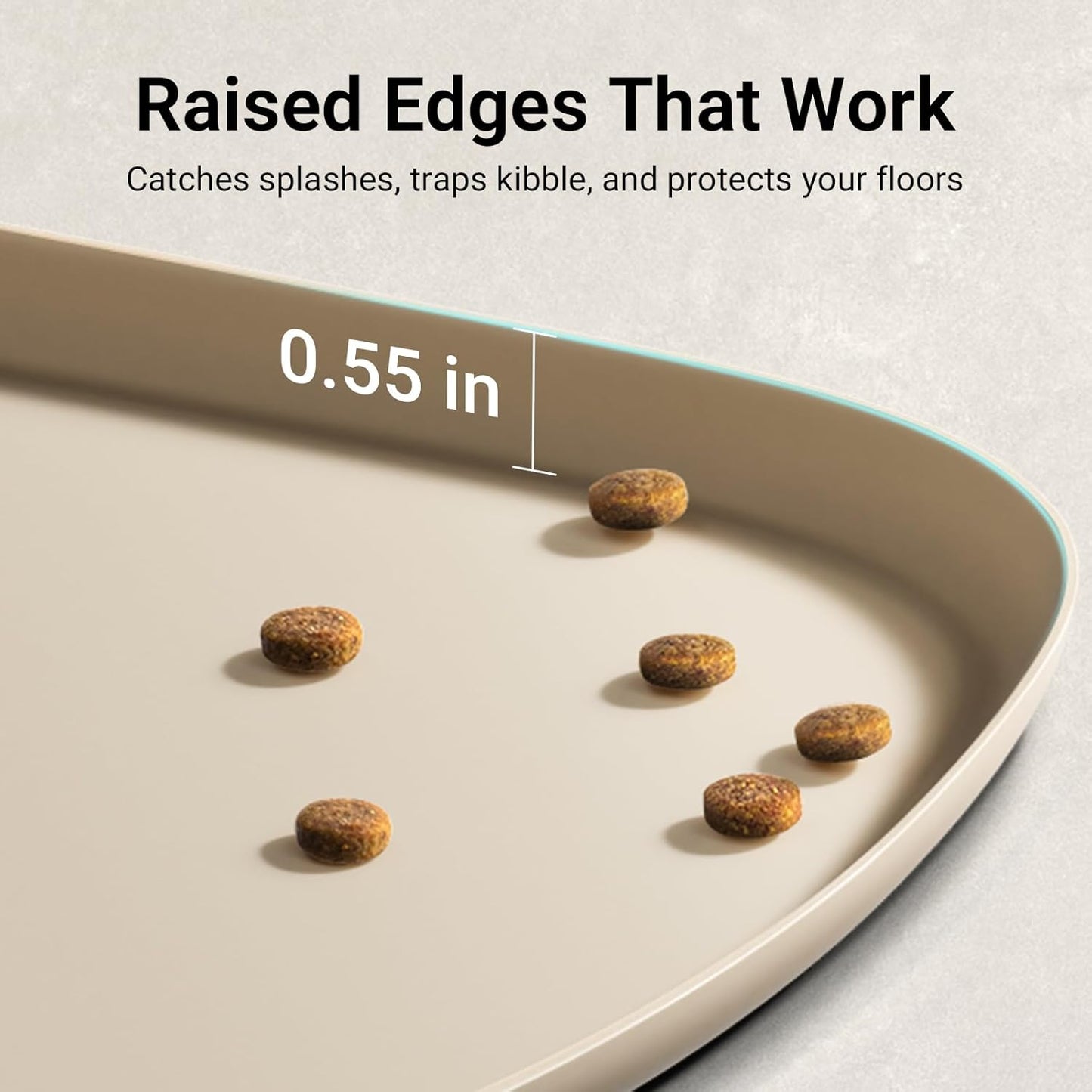 DownyPaws Dog Food Mats for Floors Waterproof, BPA Free Silicone Dog Bowl Mat, Non-Slip Pet Feeding Mat with High Raised Edge, Cat Placemat for Messy Drinkers, 18"×12.5", Almond