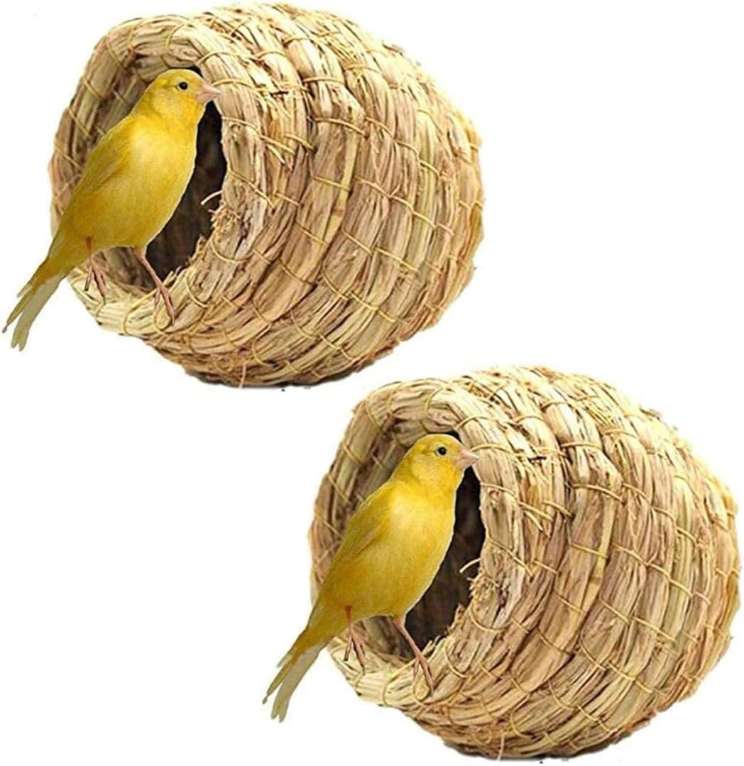 Hamiledyi Bird Nest Grass Bird Hut Outdoor Hanging Birdhouse Canary Nest Chickadee House Wren Nest Fiber Roosting Pocket for Parakeet Parrot Cockatiel Finch