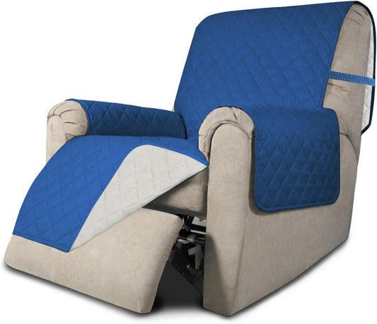 Easy-Going Recliner Sofa Slipcover Reversible Sofa Cover Water Resistant Couch Cover Furniture Protector with Elastic Straps for Pets Kids Children Dog Cat (Recliner, Blue/Ivory)