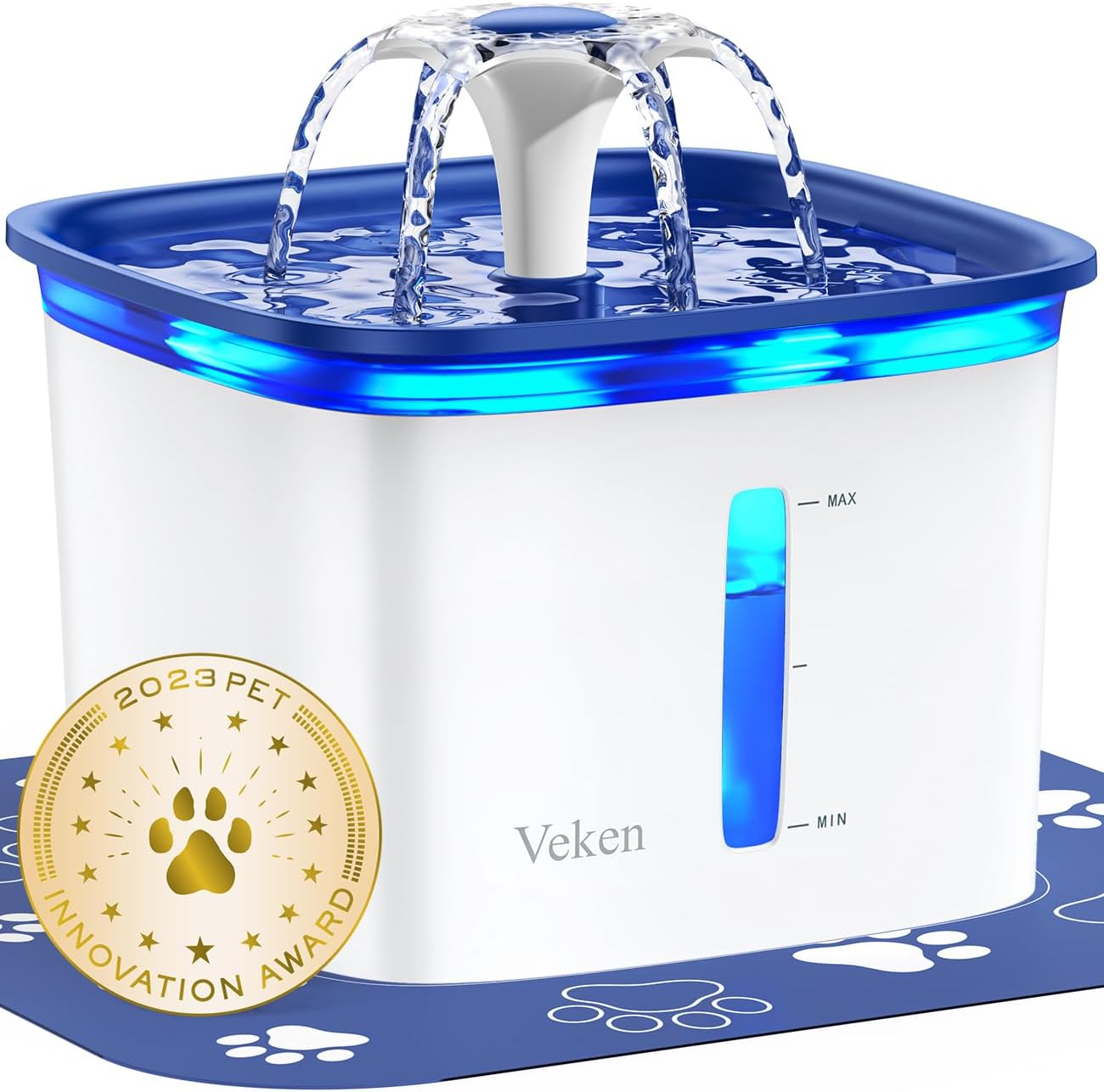 Veken Innovation Award Winner 95oz/2.8L Pet Fountain, Automatic Cat Water Fountain Dog Water Dispenser with Replacement Filters, Gifts for Christmas, Cats, Dogs, Multiple Pets (Blue, Plastic)
