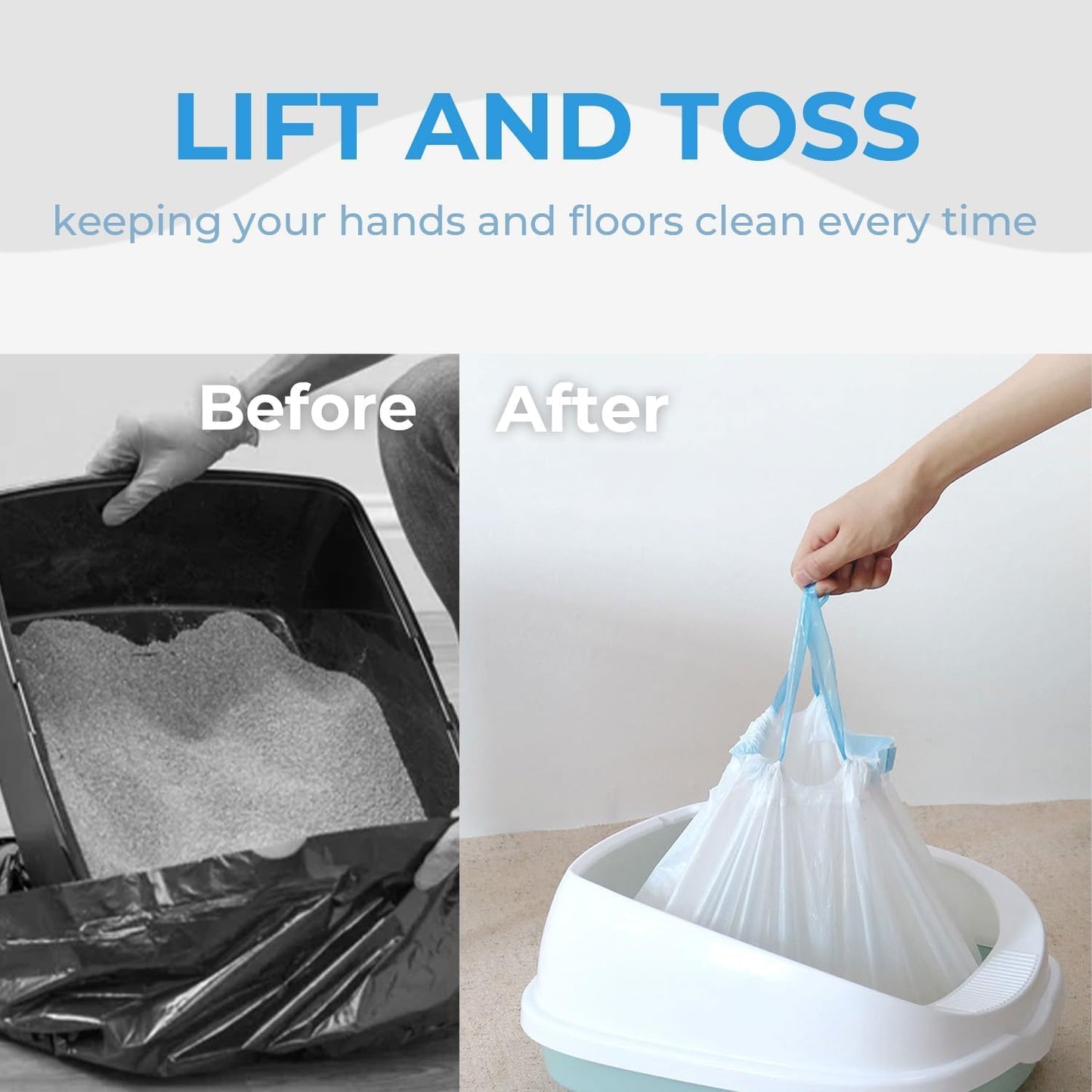 80 Pack Cat Litter Bags with Drawstring, Compatible with Litter-Robot 3/4 Heavy Duty Cat Litter Box Liners Waste Bags Replacement