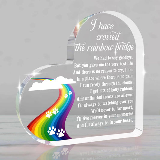 Rainbow Bridge Dog Memorial Gifts Loss of Dog Sympathy Gift Pet Memorial Gifts for Dogs Heart Shape Acrylic Sign Pet Commemoration Acrylic Heart Plaque for Home Farmhouse Office Desktop