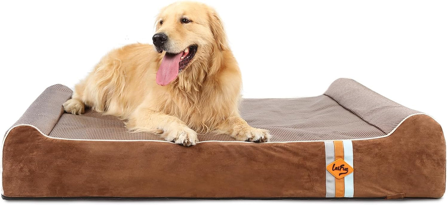 Laifug Orthopedic Memory Foam Extra Large Dog Bed Pillow (50" x 36" x 10", Brown) Durable Waterproof Lining with Removable Washable Cover and Smart Design