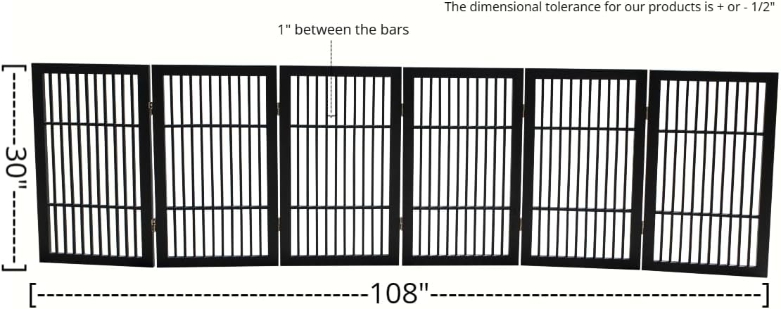 Pet Dog Gate Strong and Durable Freestanding Folding Acacia Hardwood Portable Wooden Fence Indoors or Outdoors by Urnporium (Black Pet Gate, 6 Panel 30" Tall)